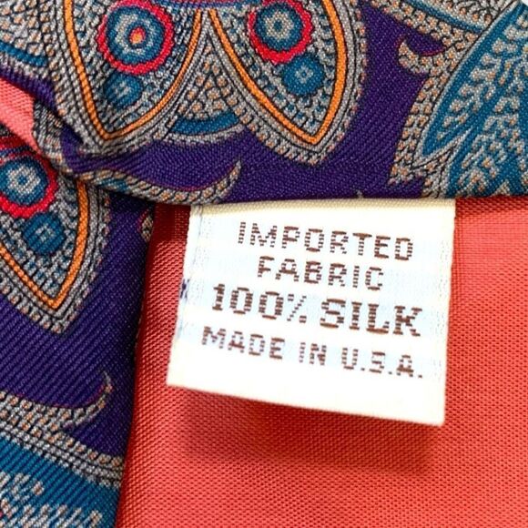 Vintage Henry Grethel Tie Blue Red Classic Paisley Print Silk Crepe Necktie - Picture 5 of 6